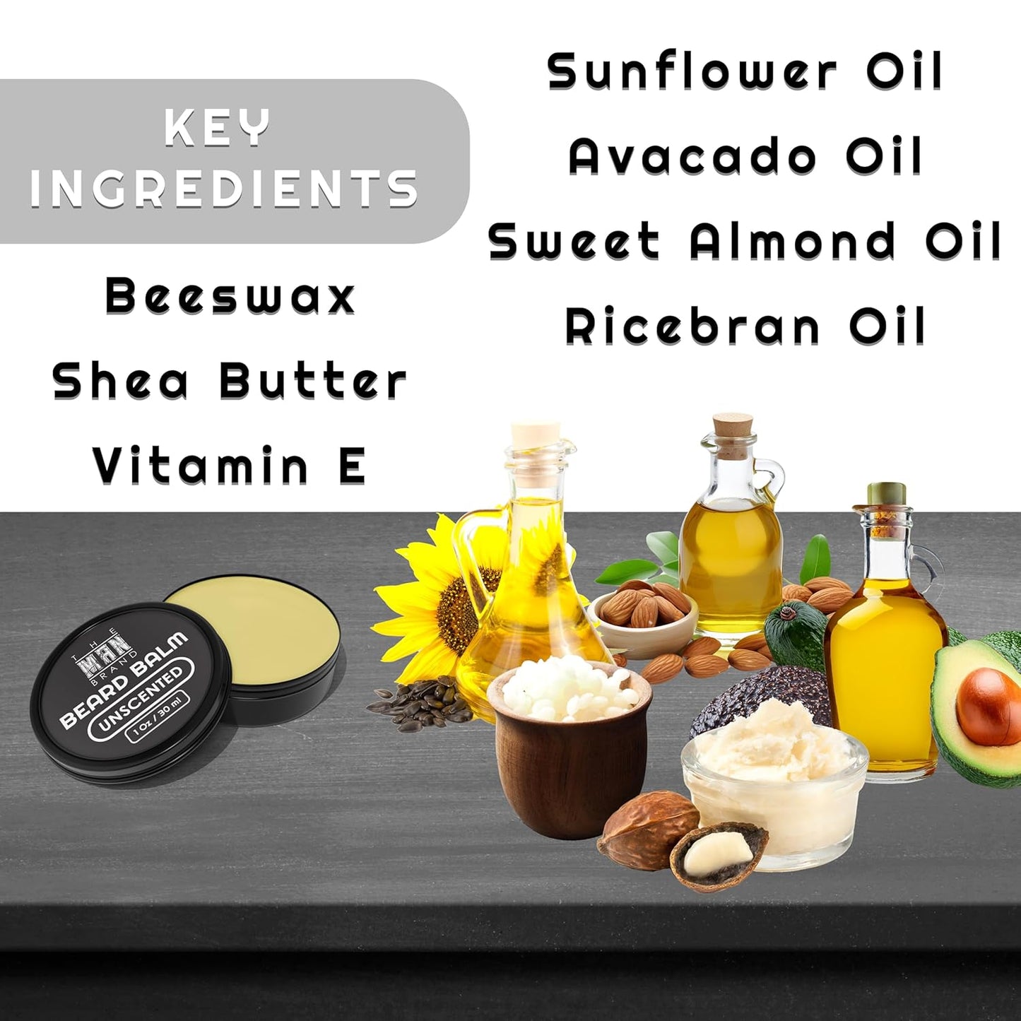 Unscented Beard Balm No Scent 1 oz - Fragrance-free Leave-in Beard Conditioner for Styling