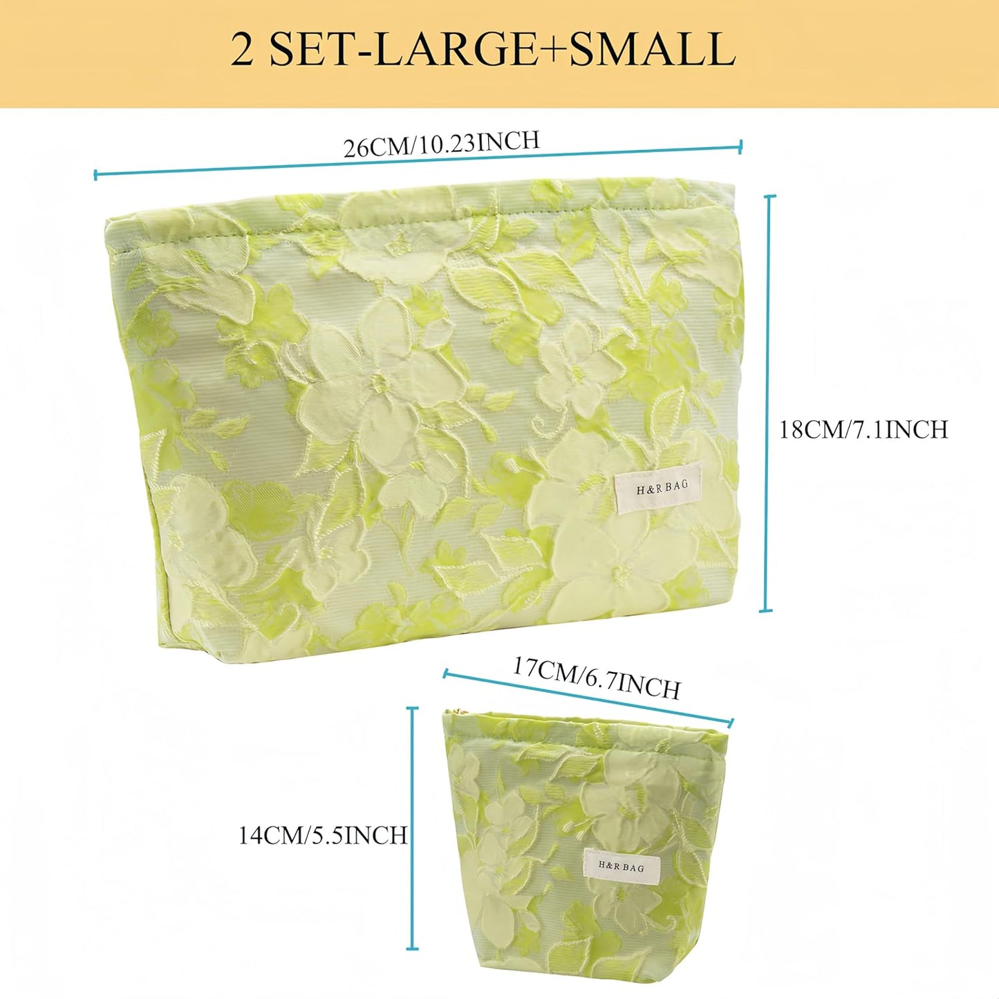 2 Pcs Makeup Bags, Large Cosmetic Bag Travel Toiletry Bag Organizer for Women, Embroidery Craft, Floral Makeup Bag Small Cosmetic Pouch Purse with Zipper Gifts for Girls Teen