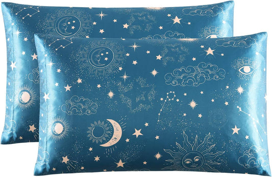 EXQ Home Silky Satin Pillowcase for Hair and Skin,Printed Cooling Pillow Cases Standard Size Set of 2 Satin Pillow Case 2 Pack with Envelope Closure (20x26 inches)