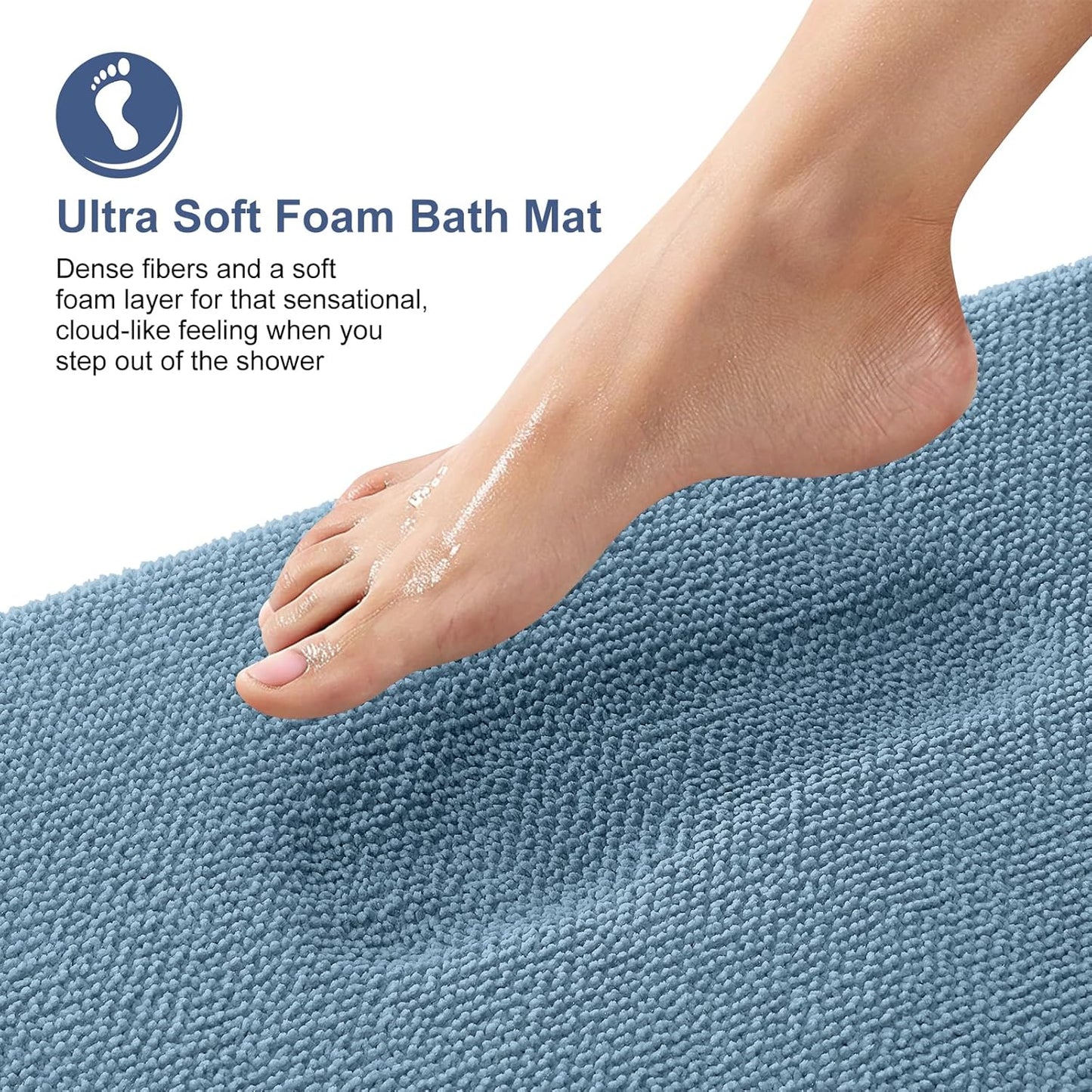 OLANLY Thick Memory Foam Bath Mat Rug 24x16, Extra Soft Absorbent Bathroom Rug, Quick Dry Bath Mats, Non-Slip, Machine Washable Carpet for Bathroom, Tub and Shower, Home Decor Accessories, Airy Blue