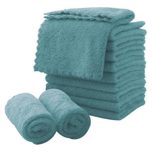 MOONQUEEN Microfiber Facial Cloths Fast Drying Washcloth 12 Pack - Premium Soft Makeup Remover Cloths - Teal