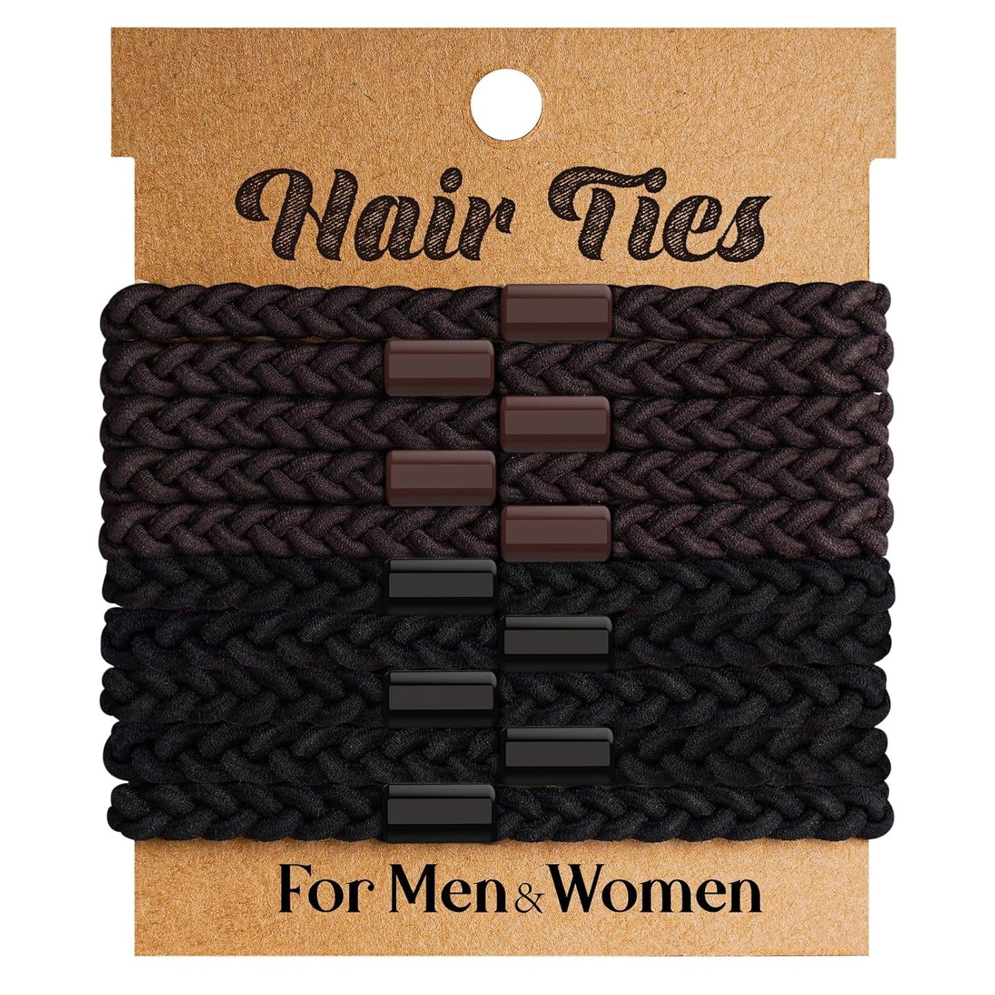EasYoung 10pcs Braided Men's Hair Ties for Buns, Curly, Thick Dense Hair - Elastic Coils for Men & Women, No Crease