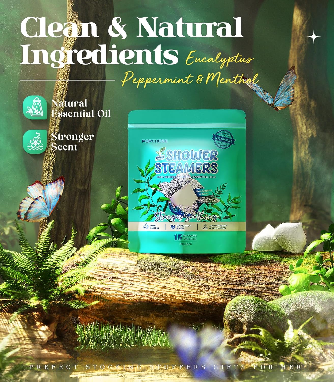 POPCHOSE Shower Steamers Aromatherapy - Eucalyptus for Shower, Stress Relief & Self Care- Home SPA Gifts, Birthday Gift for Women & Men, Shower Steamers for Sinus Relief, Quick Relief Nasal Congestion