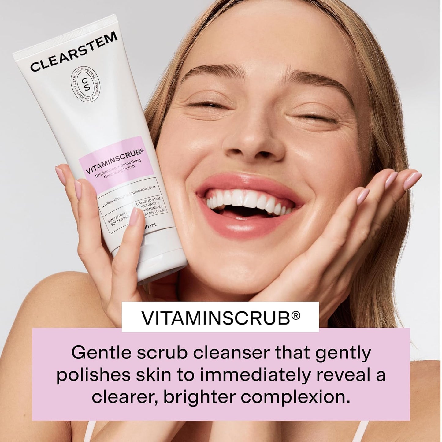 CLEARSTEM - VITAMINSCRUB - Antioxidant-Infused Scrub Cleanser - Exfoliating Face Wash + Body Scrub - Vitamin C, Hemp, Bamboo - Skin Care Products - Gluten Free, Cruelty Free - 6 fl oz / 177ml