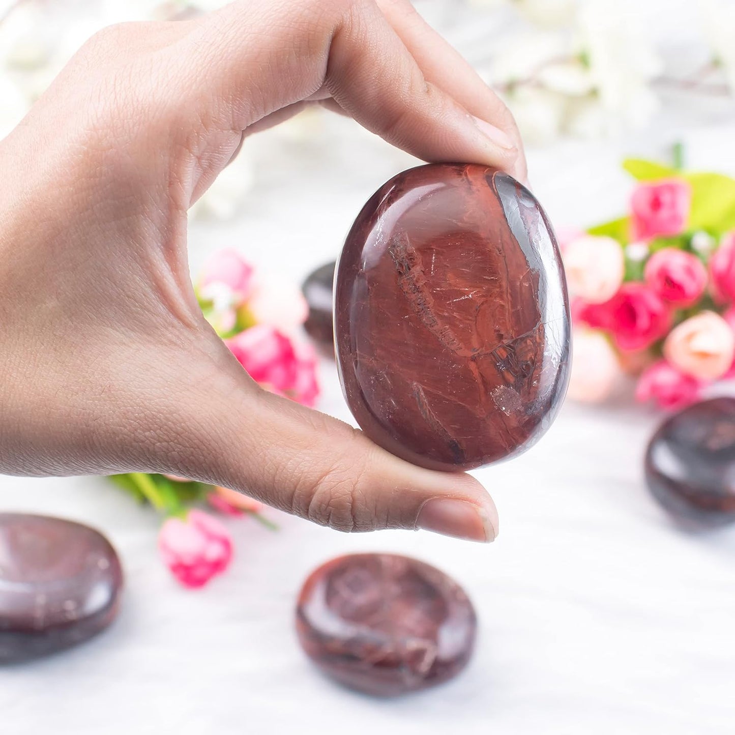 Crocon 50mm Red Tiger Eye Large Oval Palm Stone 900+ Carats Pocket Massage Worry Stones for Natural Body Chakra Balancing Reiki Healing Stones & Crystal Grid Healing Massage Spa Energy Crystals