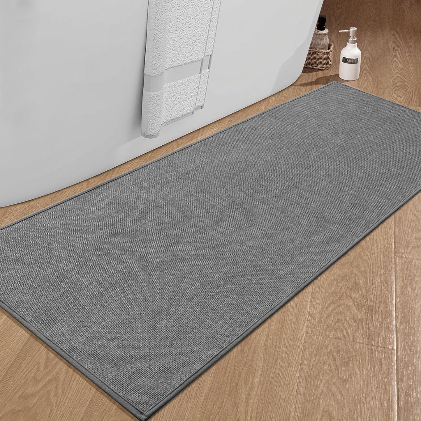 chakme Bathroom Rugs Mat 59x25, Ultra Thin Non Slip Bath Mat Large Quick Dry Absorbent Bath Mat for Bathroom Floor, (Dark Grey, 59"x25")