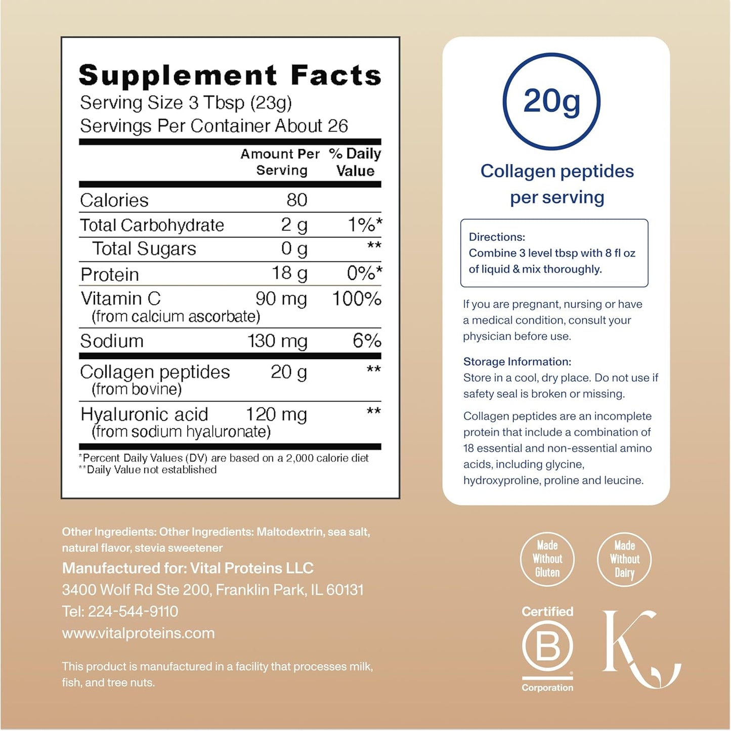 Vital Proteins Collagen Peptides Advanced, Hydrolyzed Peptides with Hyaluronic Acid and Vitamin C - Vanilla Flavor Powder, 21oz