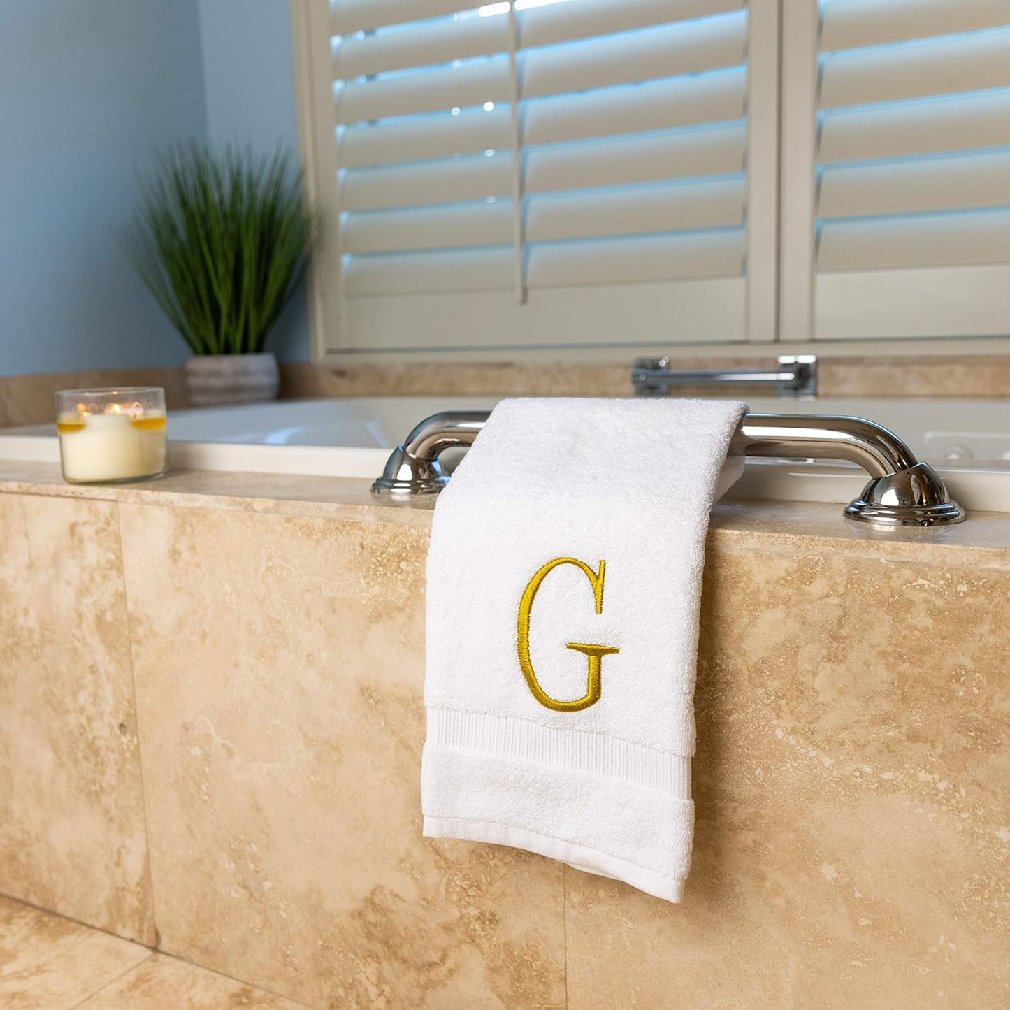 Monogrammed Hand Towels for Bathroom - Luxury Hotel Quality Personalized Initial Decorative Embroidered Bath Towel for Powder Room, Spa - GOTS Organic Certified - Set of 2 Gold Letter G