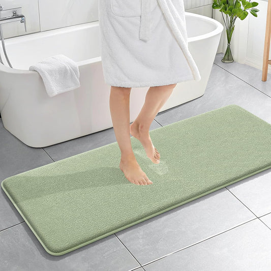 OLANLY Thick Memory Foam Bath Mat Rug 59x20, Extra Soft Absorbent Bathroom Rug, Quick Dry Bath Mats, Non-Slip, Machine Washable Carpet for Bathroom, Tub and Shower, Home Decor Accessories, Sage Green