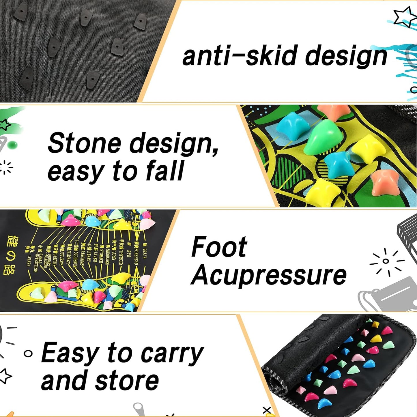 TrelaCo Foot Massage Mat Reflexology Walk Stone Road Foot Massage Acupoint Mat for Acupressure Relaxes for Long Sitting Elderly Students and Office Workers (27.56 x 13.78 Inches)