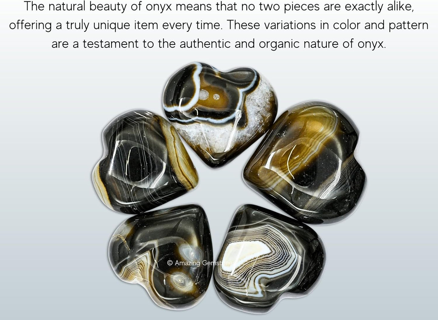 Amazing Gemstone Black Onyx Agate Crystal Heart Palm Stone - Pocket Massage Worry Stone for Natural Body Chakra Balancing, Reiki Healing and Crystal Grid