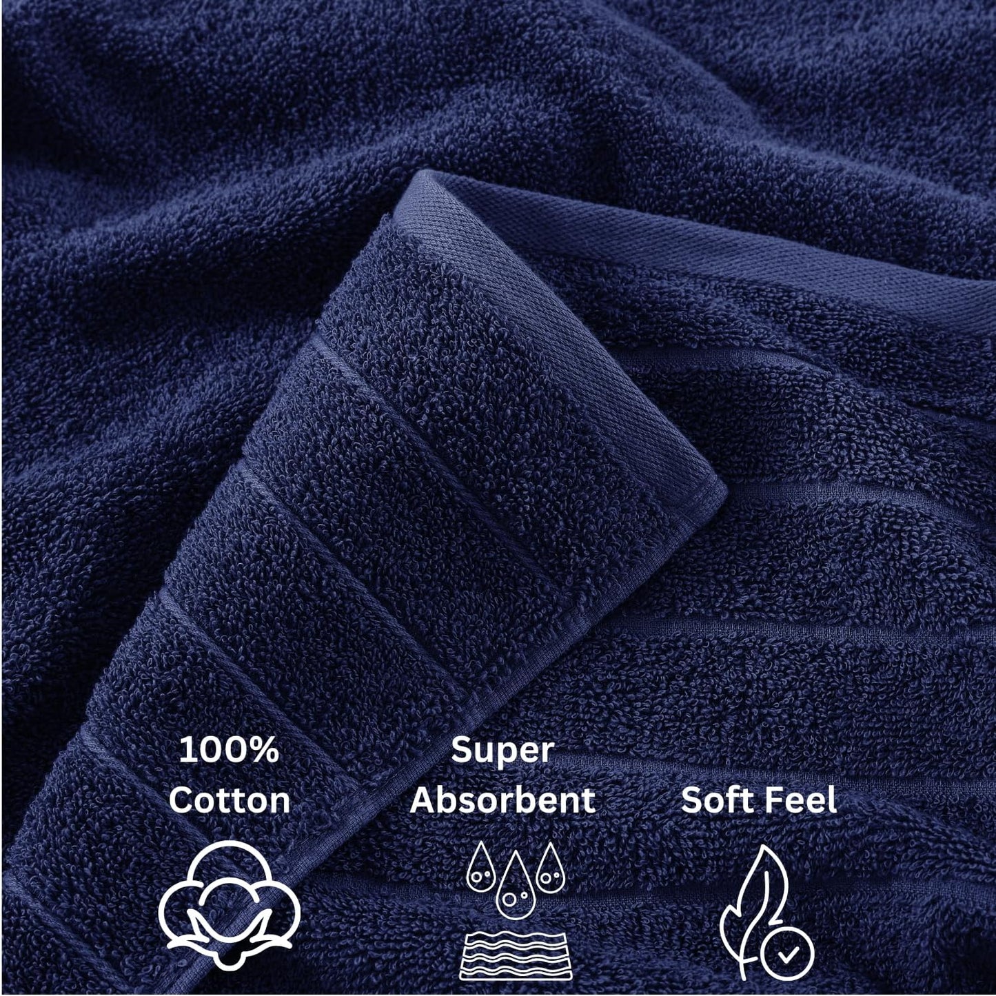 Casa Platino 100% Cotton Luxury Bath Towel Set - 18 Pieces - Ring Spun, Super Soft & Highly Absorbent - 6 Bath, 6 Washcloths, 6 Hand Towels for Bathroom - Holds Well After Multiple Washes - Navy Blue