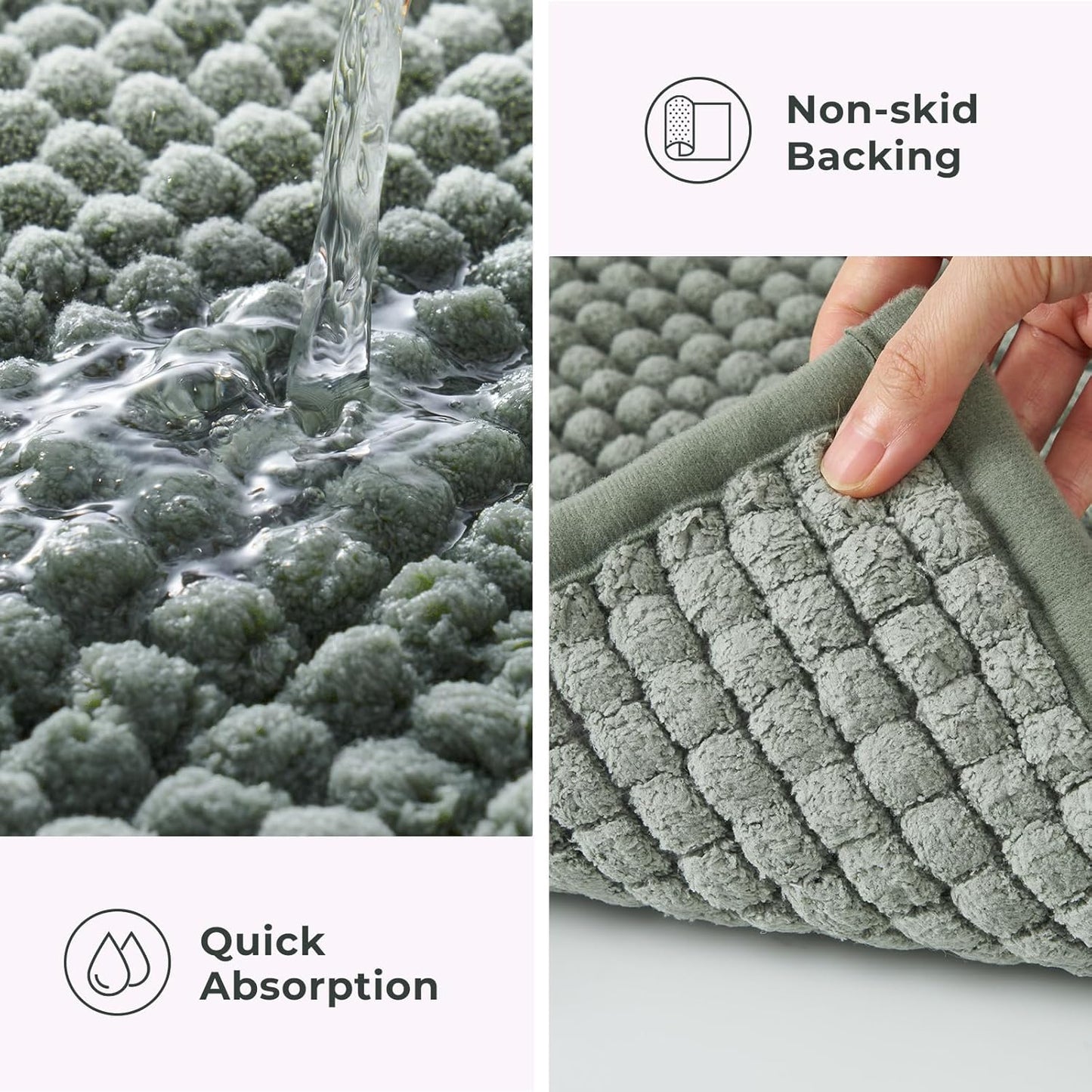 FRESHMINT Thick Chunky Chenille Bath Rugs 20"x32", Non Slip Bath Mat, Soft Bathroom Decor, Cute Shower Mat, Water Absorbent, Washable, Sage Green