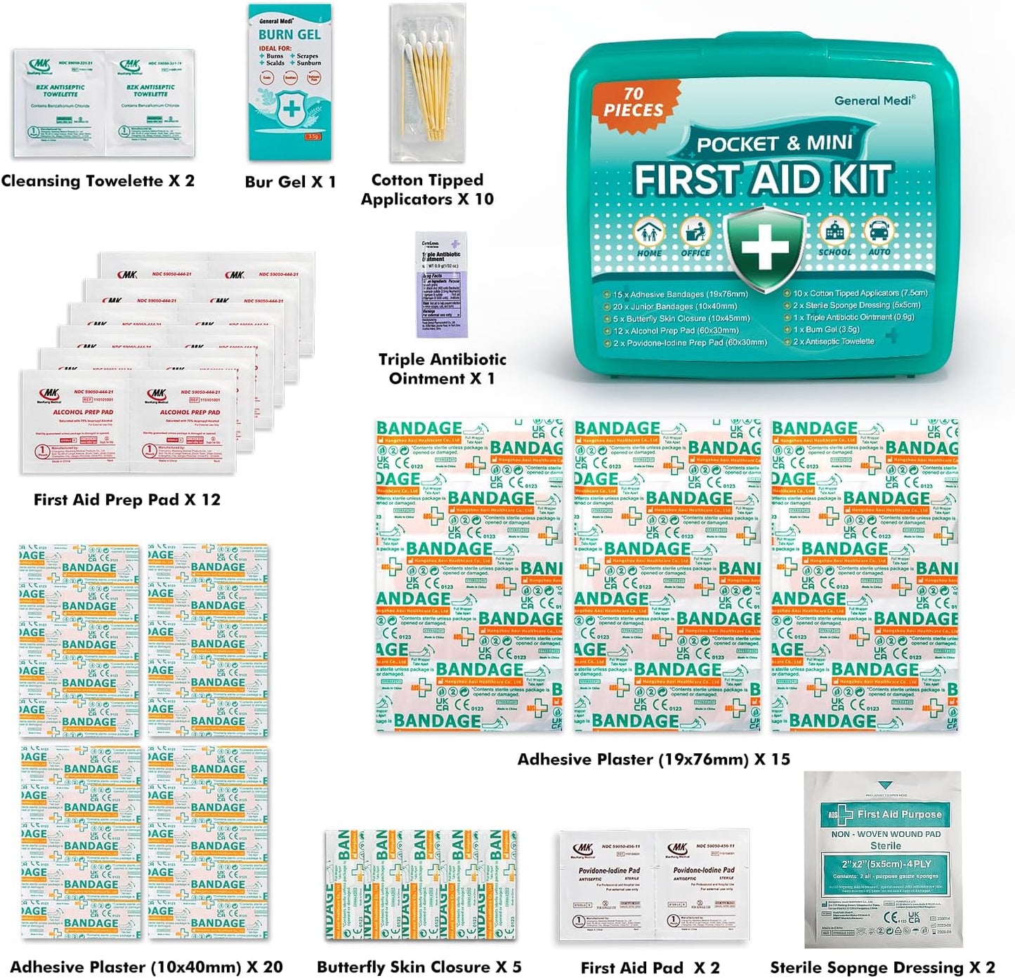 General Medi 420 Piece First Aid Kit, 6 Individual Boxes of 70 Items Each - Contains Premium Medical Supplies for Travel, Home, Office, Vehicle, Camping, Workplace & Outdoor (420 pcs, 6 Pack)