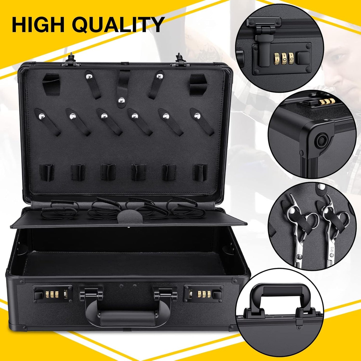 Noverlife Large Barber Carrying Case with Code Lock, 16x11x6in Hairdresser Tool Box Organizer Traveling Case, Portable Travel Barber Suitcase for Hair Stylist Pet Groomer Beauty Salon Makeup Artist
