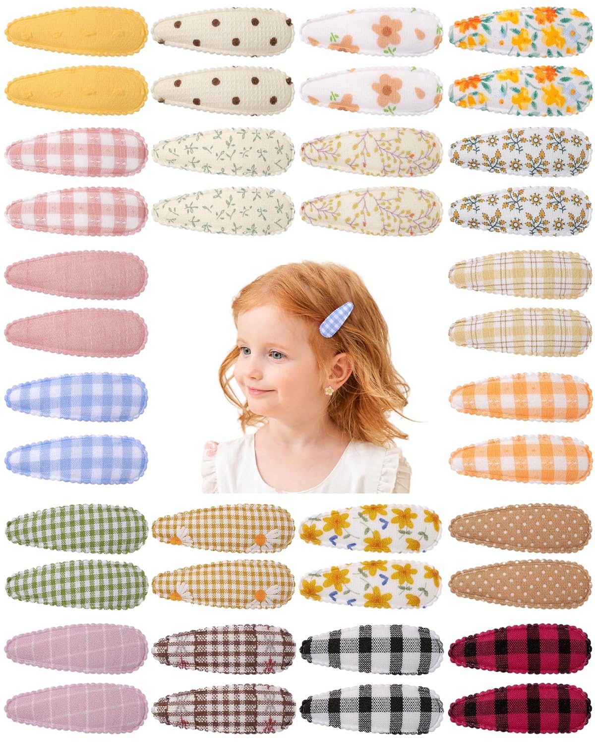 doboi 40Pcs Toddler Hair Clips Hair Barrettes Baby Girl Hair Bows Clips Floral Print Non Slip Snap Hairpins Flower Hair Clips for Girls Kids Toddler Hair Accessories