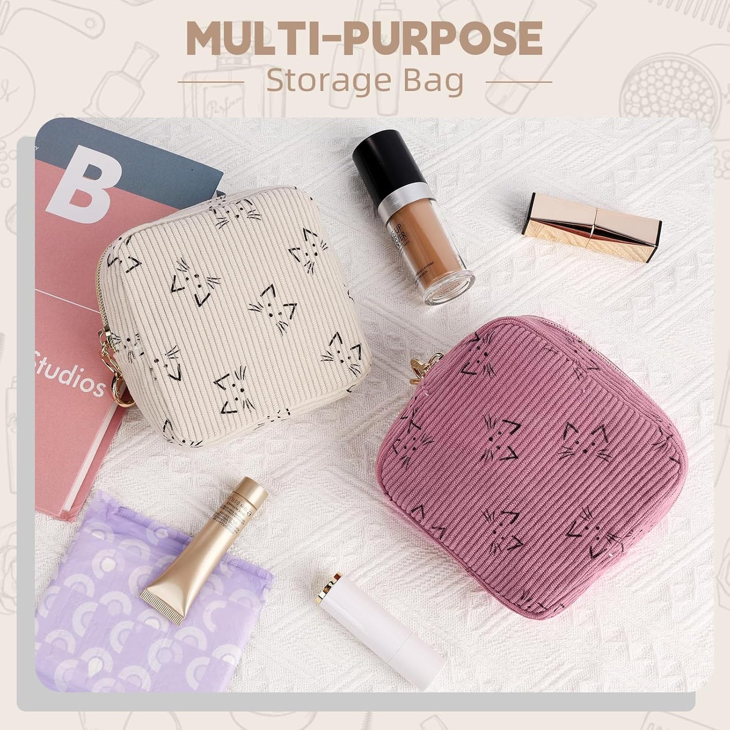 Period Bag for Teen Girls, Corduroy Cute Sanitary Napkin Storage Bag, Menstrual Pad Bag Tampon Holder for Purse