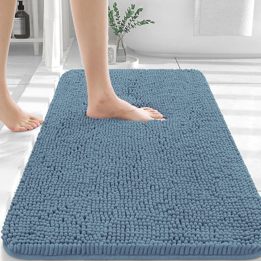 OLANLY Bathroom Rugs 36x24, Extra Soft Absorbent Chenille Bath Rugs, Rubber Backing Quick Dry, Machine Washable Bath Mats for Bathroom Floor, Tub and Shower, Home Decor Accessories, Airy Blue