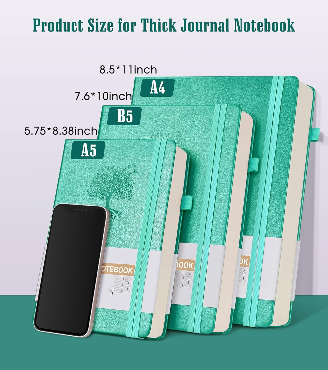 Lined Journal Notebook -365 Pages A5 Thick Journals for Writing Hardcover Leather Journal for Women Men, Daily Journal Notebook for Work, Note Taking, 100Gsm Lined Paper Teal 5.75" x 8.38"