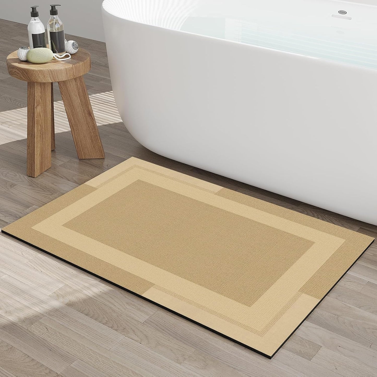 Non Slip Bath Mat, Rubber Backing Ultra Thin Bathroom Rugs Fit Under Door Quick Dry Super Absorbent Washable Bath Rug Shower Mat for Bathroom Floor Bathtub Shower Sink, Easy Care Brown 16"x 24"