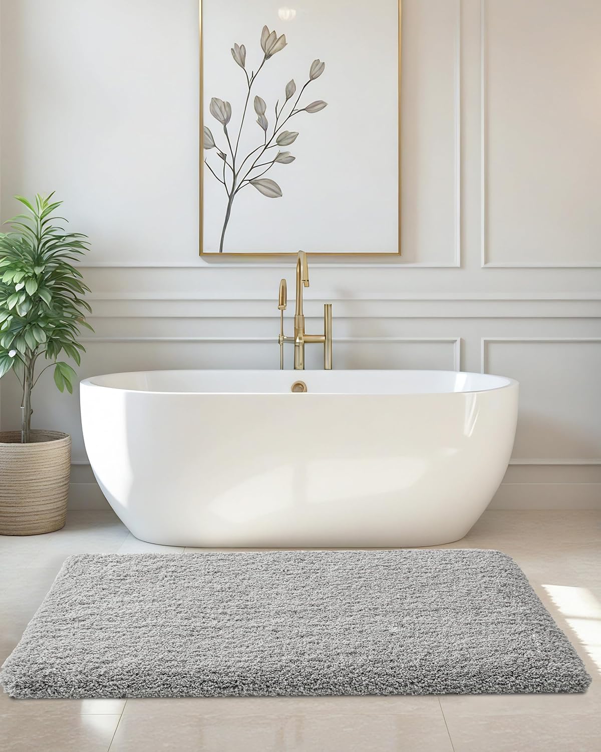 ILANGO Grey Bathroom Rugs 70" × 24" Non Slip & Super Absorbent Extra Thick Soft, Washable Bath Carpet Runner for Floor, Microfiber Plush Shaggy Bath Mats with Rubber for Bedroom Bathtub Shower Room