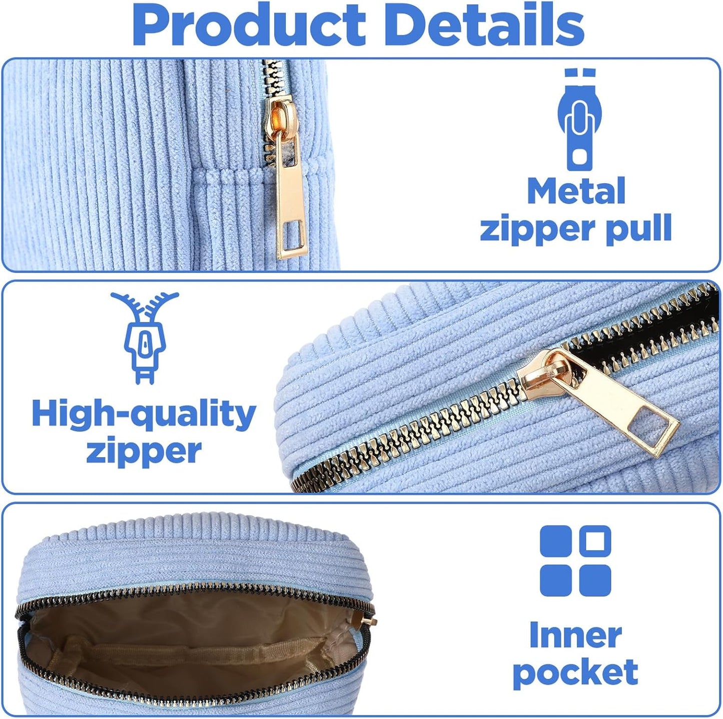 Sanitary Pouch Corduroy Period Pouches for Teen Girls Zipper Portable Period Bag for Teen Girls Cosmetic Bag for Women(Blue)