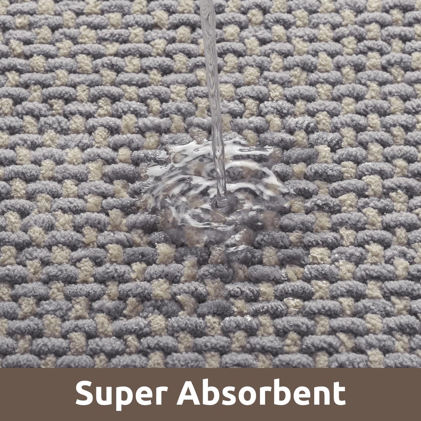 AMOAMI Chenille Bath Mat Super Absorbent Bathroom Mat Quick Dry Bath Mats for Bathroom Rubber Backed Bathroom Rugs Non Slip Washable Fit Under Door, Front of Bathtub, Sink, LIGHTGREY&Beige 24"x36"