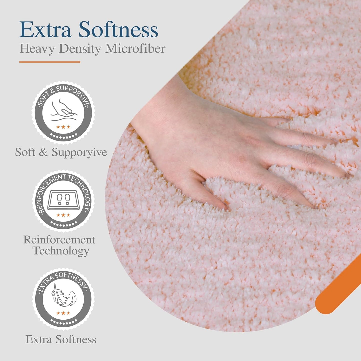 Walensee Contour Rug (20x24, Blush) Non Slip Bath Mat, Soft Microfiber Shaggy Mat, Machine Washable U Shape Toilet Rug