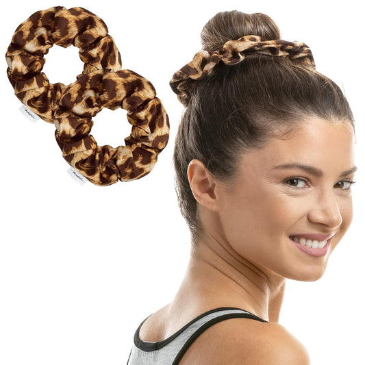 Microfiber Hair Drying Towel Scrunchies by The Perfect Haircare - Anti-Frizz & Silky Smooth - Ponytail/Bun Holder - Quick Drying & Absorbent - for Curly, Wavy, Long & Short Hair (2 Pack) (Leopard)