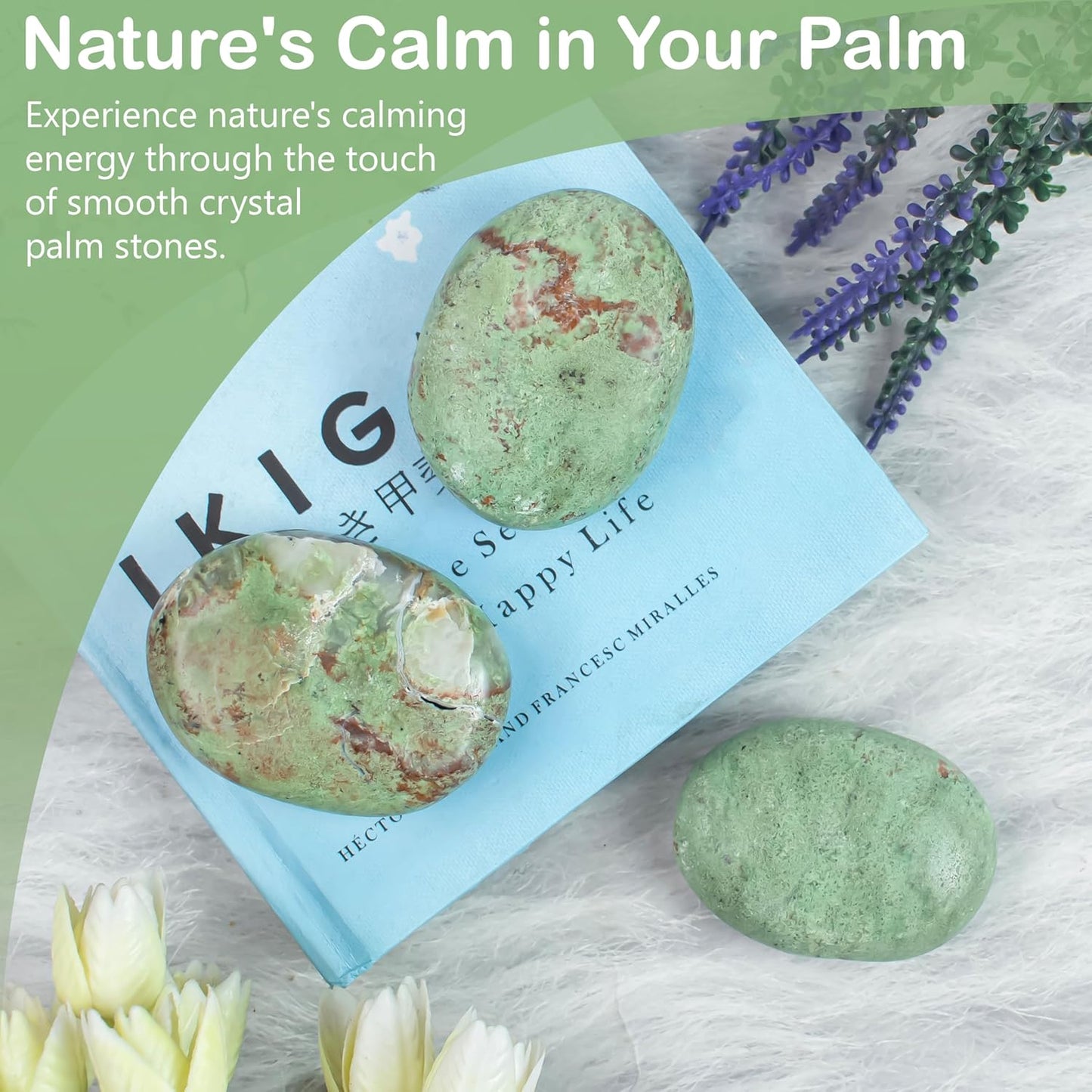 Crocon 50mm Green Opal Large Palm Stone 900+ Carats Pocket Worry Stones for Natural Chakra Balancing Reiki Healing Stones and Crystal Healing Spa Energy Crystals Gifts for Women