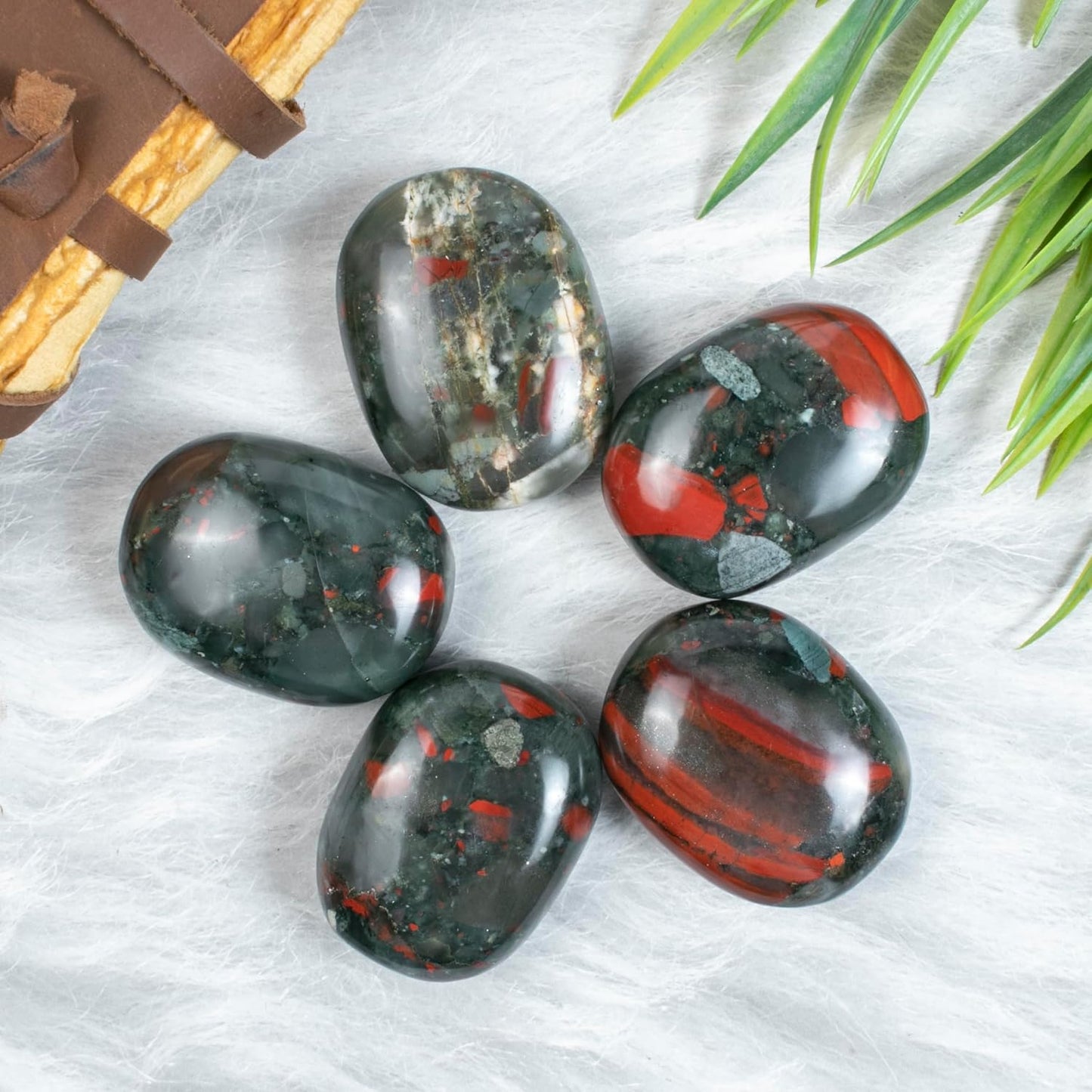 Crocon 50mm African Bloodstone Large Palm Stone 900+ Carats Pocket Worry Stones for Natural Chakra Balancing Reiki Healing Stones & Crystal Healing Spa Energy Crystals Gifts for Women