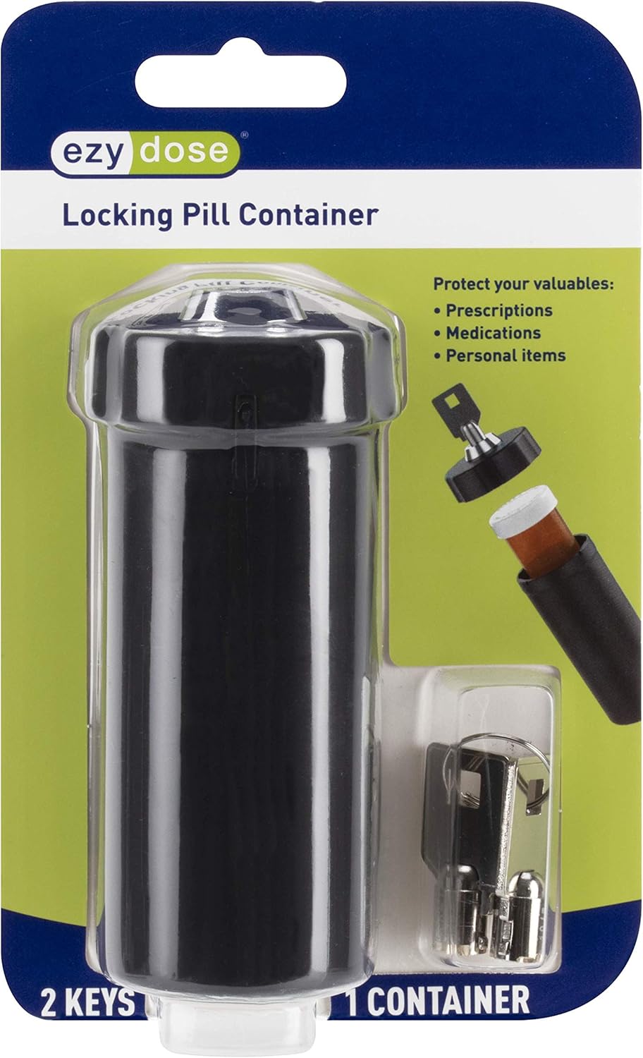 Ezy Dose Pill Box and Medicine, Vitamin Container, Safe for Money & Travel Items, Durable Canister, 2 Keys with Lock, Medium (Pack of 2)