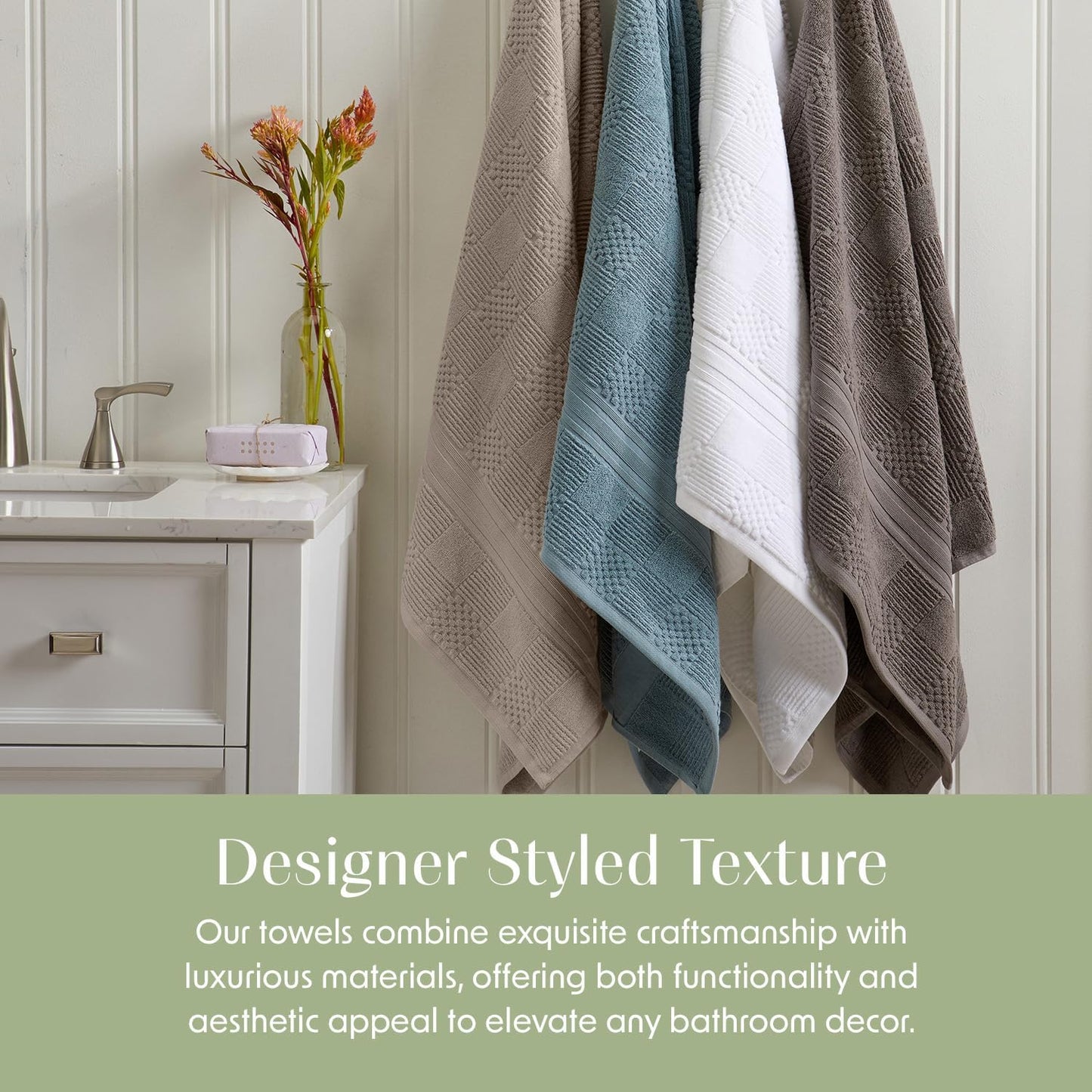 Springtree Home 100% Cotton Bath Towel Set of 4 | Brown Bath Towels | Geometric Textured Design | Absorbent & Quick-Dry | 4 Bath Towels | Oeko-TEX® Standard 100 Cotton | Myla Collection - Cobblestone