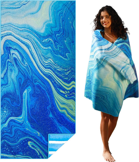 Microfiber Lightweight Thin Beach Towel Sand Free Quick Dry Compact Towels for Swimming Pool Camping Beach Accessories Large Easy Pack Travel Things for Vacation Essentials Gift Adult 32*71 Inch