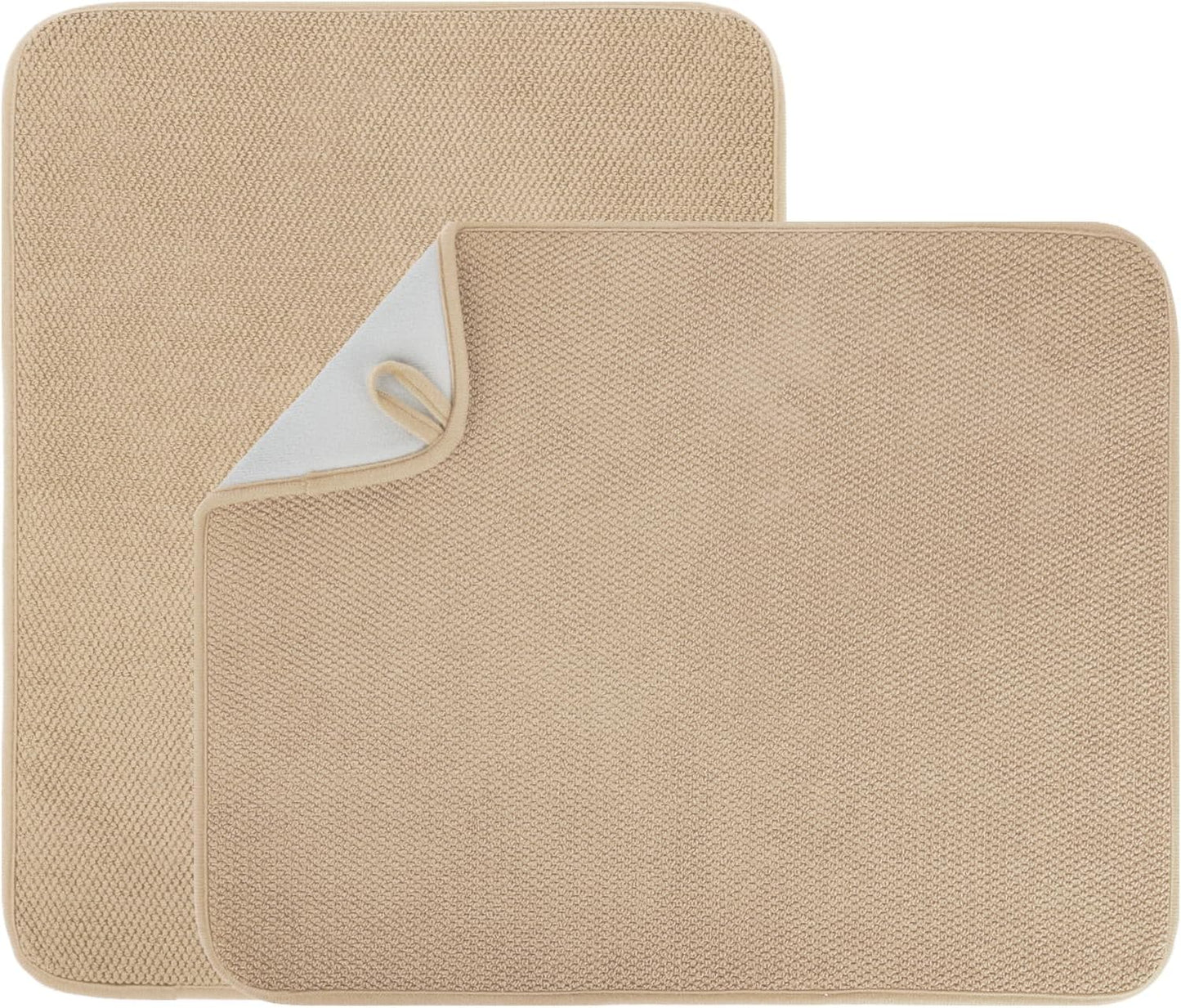 2 Pack Microfiber Dish Drying Mat for Kitchen Counter,Ultra Absorbent Dish Drainer Mat ,Dish Drying Pad ,Dish Rack Mat 20×15 Inch (Beige)