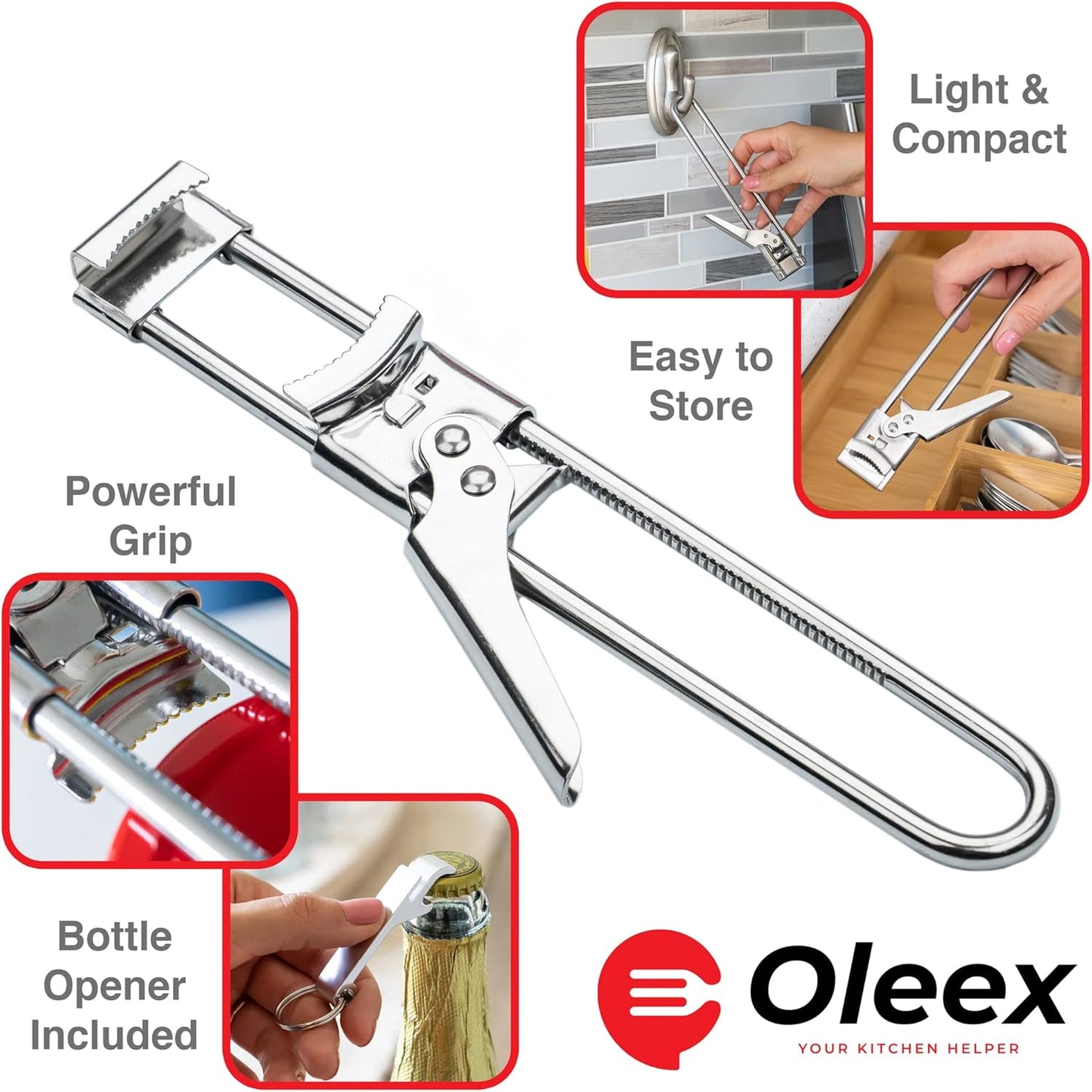 Oleex Jar Opener for Weak Hands (x2) with Keychain Bottle Cap Opener. Easy Seniors Arthritis, Kids Openers. Gripper Tight Lid Opener, Kitchen Gadgets