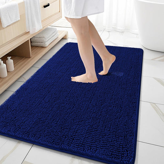 OLANLY Bathroom Rugs 59x35, Extra Soft Absorbent Chenille Bath Rugs, Rubber Backing Quick Dry, Machine Washable Bath Mats for Bathroom Floor, Tub and Shower, Home Decor Accessories, Navy