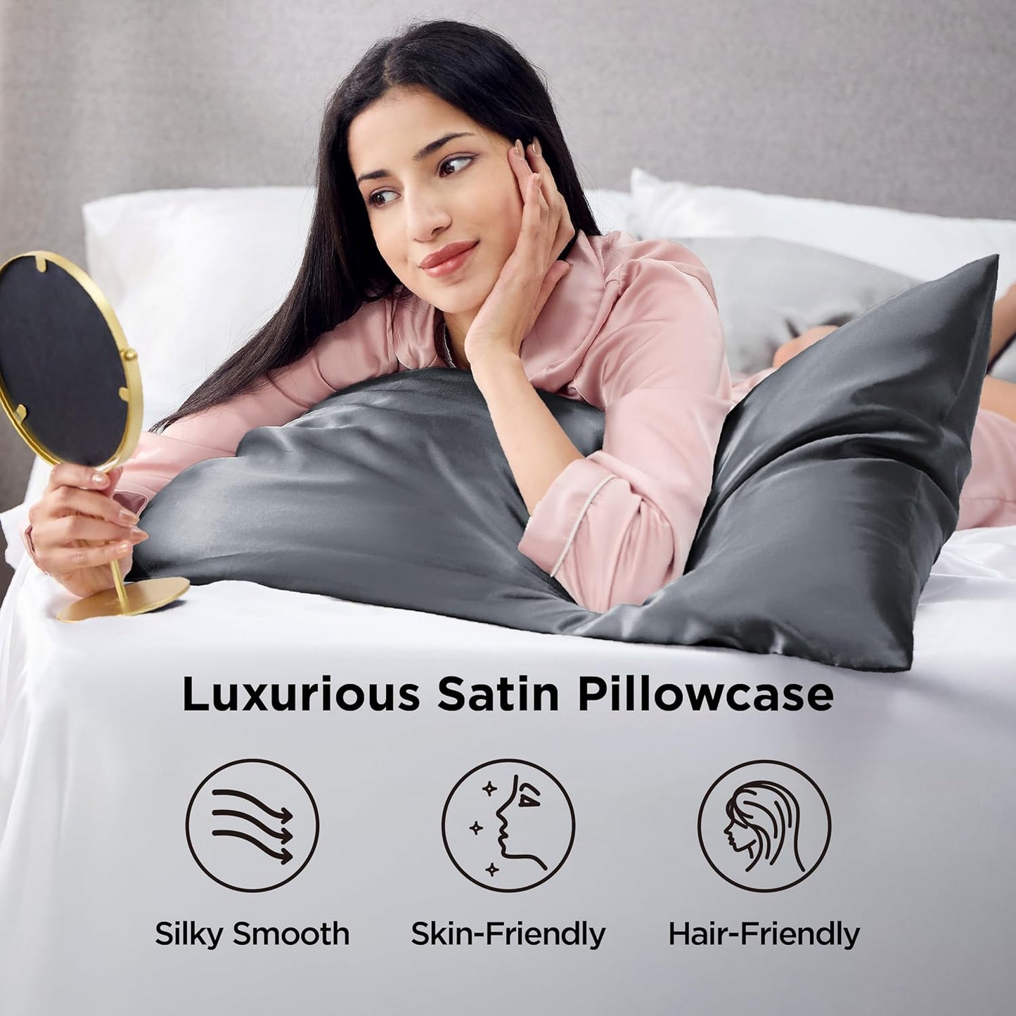 Bedsure King Size Satin Pillowcase Set of 2 - Space Grey Silky Pillow Cases for Hair and Skin with Envelope Closure, Similar to Silk Pillow Cases, Gifts for Women Men, 20x36 Inches, 2pcs