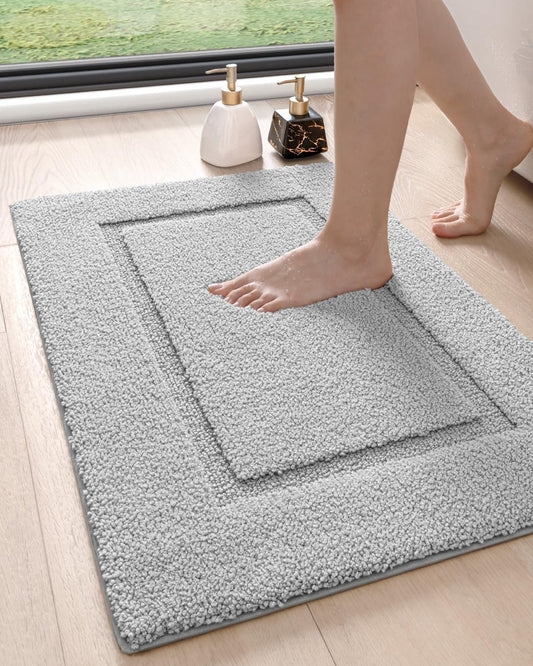 DEXI Bathroom Rugs 36x24, Washable Non Slip Bath Mat for Shower Floor, Absorbent Quick Dry Bathmat with Rubber Backing, Ultra Soft Plush Carpet for Tub, Light Grey
