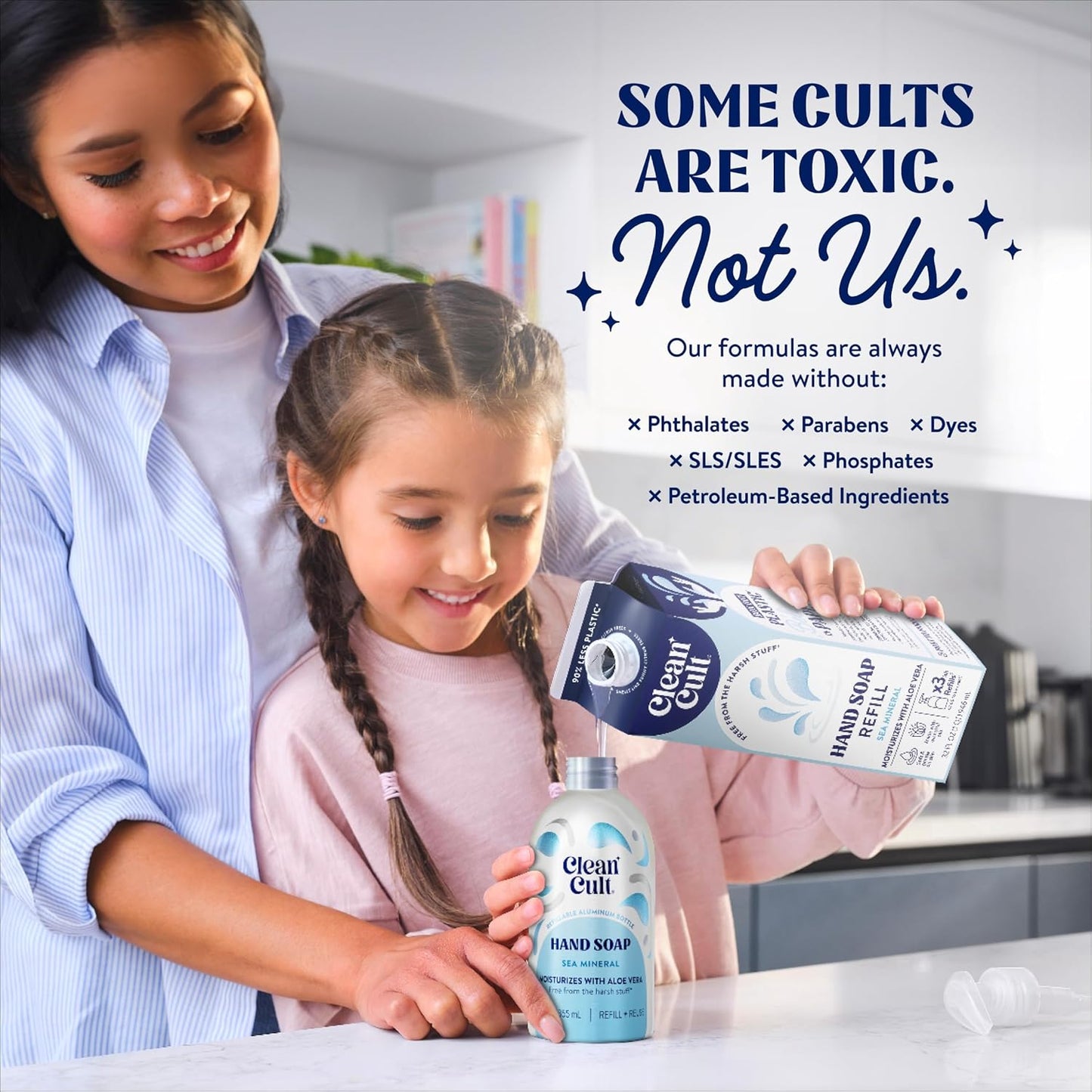 Cleancult - Liquid Hand Soap Refills - Sea Minerals - Gentle On Sensitive Skin - Made with Aloe Vera & Essential Oils - Eco Friendly - Paper-Based Packaging - 32 oz/2 Pack