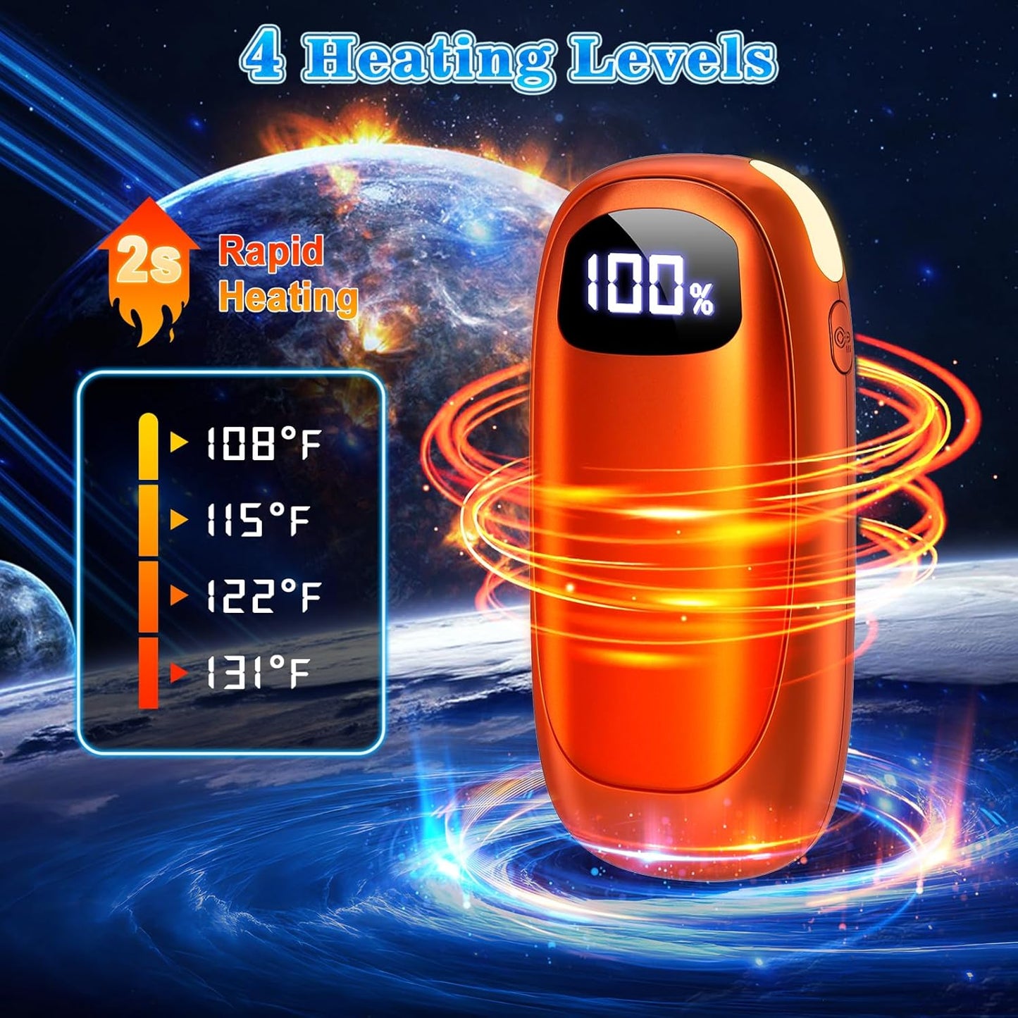 Hand Warmers Rechargeable 2 Pack, Electric Dual-Sided Heating with LED Display & Flashlight, Max 127℉, 13Hrs Long Lasting Pocket Heater for Raynauds, Golf, Hunting Essentials, Gifts for Men Women