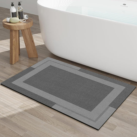 Non Slip Bath Mat, Rubber Backing Ultra Thin Bathroom Rugs Fit Under Door Quick Dry Super Absorbent Washable Bath Rug Shower Mat for Bathroom Floor Bathtub Sink, Easy Care Dark Grey 24"x 35"