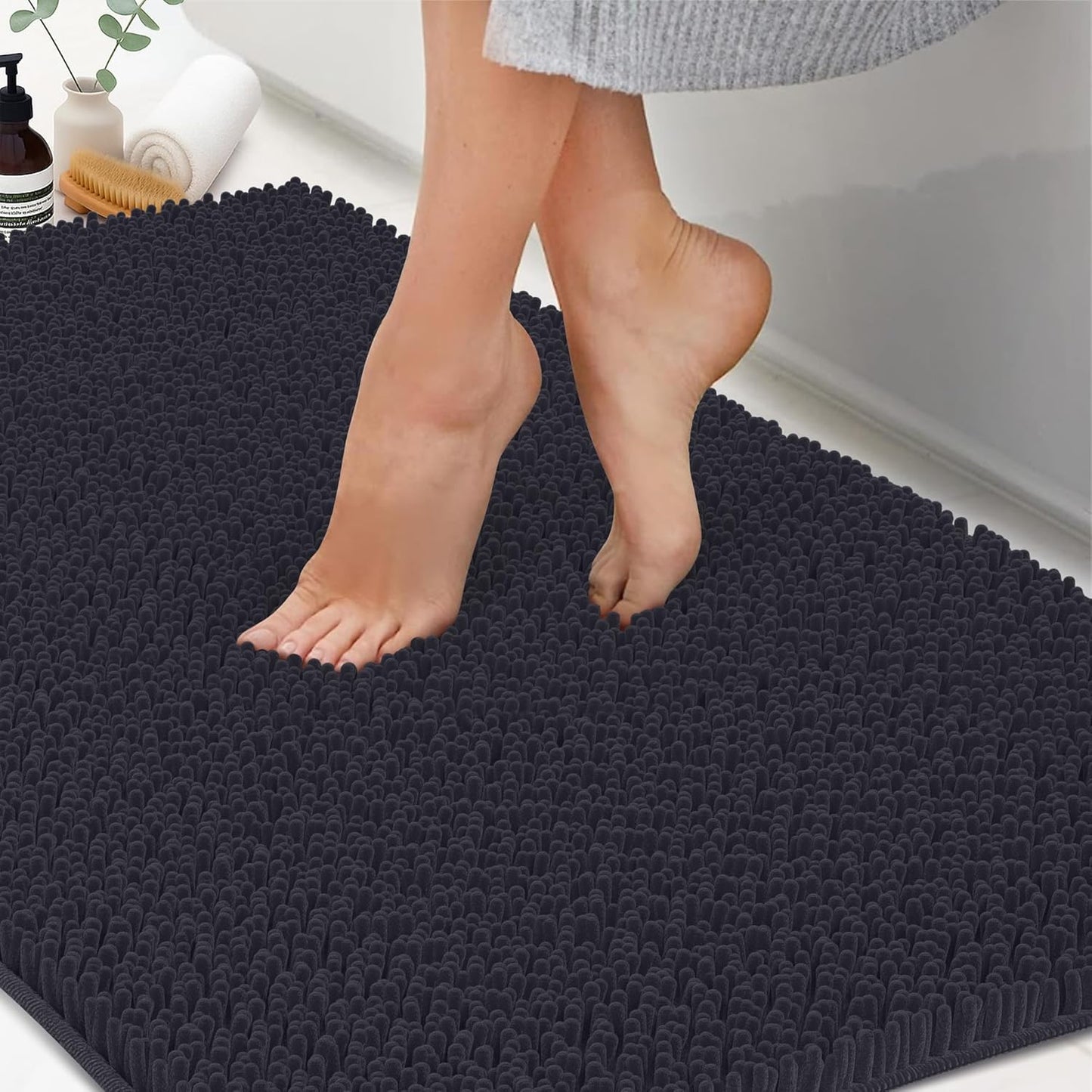 Chenille Bath Mats, Plush Absorbent Bath Mats Quick Dry, Soft & Machine Washable, Non Slip Carpet For Bathroom, Thick Bathroom Rugs, Shower Restroom Rug Mat, Alfombras De Baño, Bathrugs Matts, 59"x21"