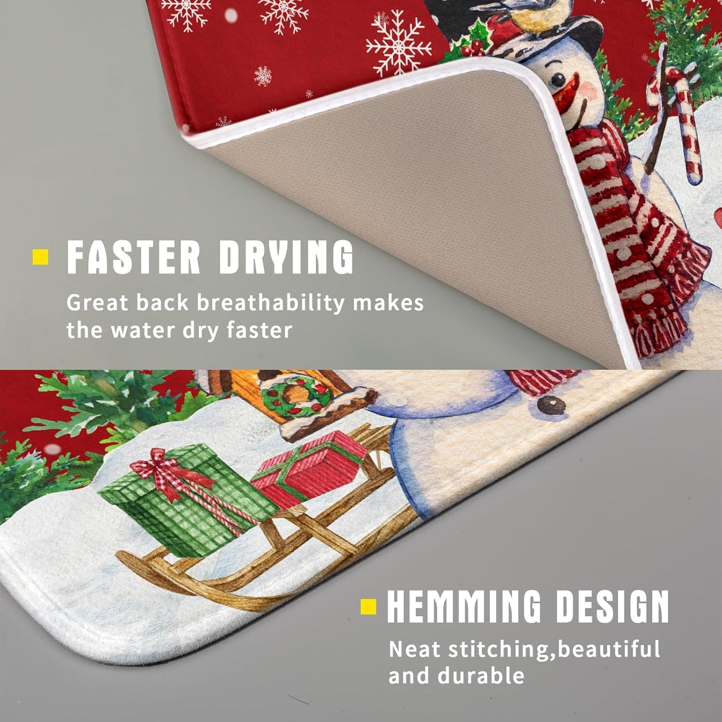 Winter Snowman Dish Drying Mat Red Bird Microfiber Dish Pad 16x18 Inch Absorbent Fast Dry Dishes Draining Mats Holiday Kitchen Accessories