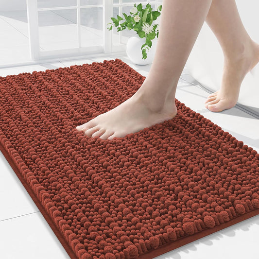 Arotive Luxury Chenille Bathroom Rug Mat, Extra Soft Thick Absorbent Shaggy Bath Rugs, Non-Slip Machine Wash Dry, Plush Bath Mats for Bathroom, Shower and Tub, 30x20, Rustic Terracott