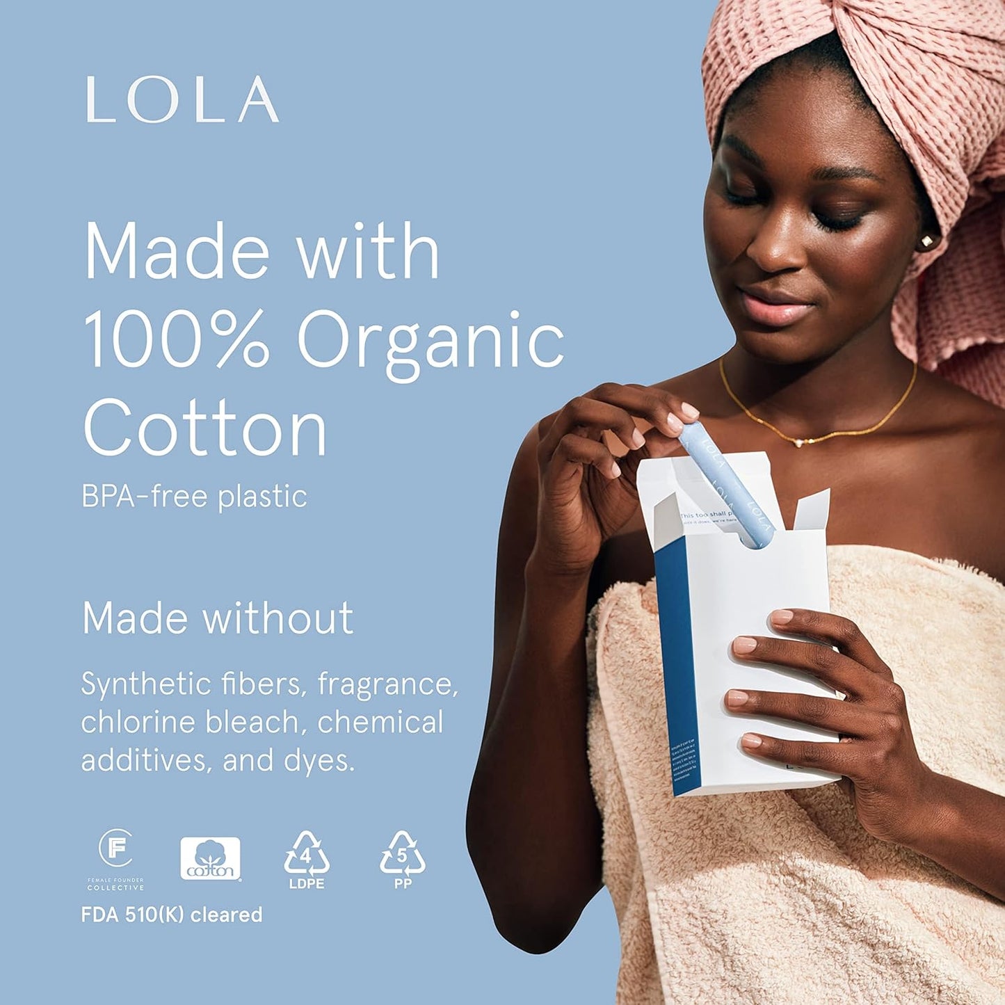 LOLA Organic Cotton Tampons, 8 Count - Super Plus Non-Toxic Tampons, Period Feminine Hygiene Products, HSA FSA Approved Products Feminine Care