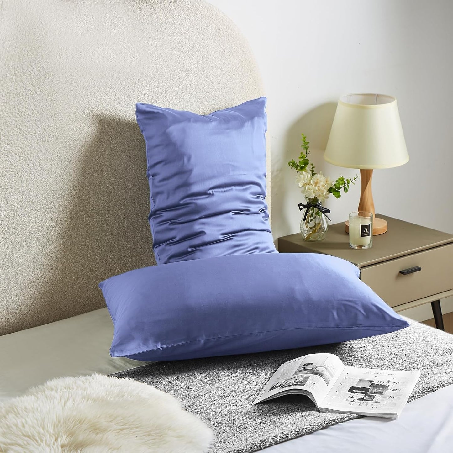 Mulberry Silk Pillow Cases 2 Pack - Soft, Breathable Natural Silk Pillowcase with Zipper - Cornflower Blue (Queen)
