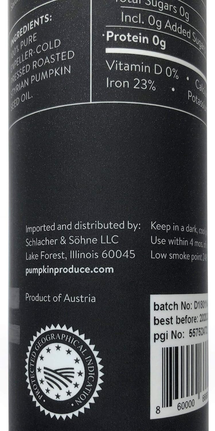Schlacher & Söhne Styrian Pumpkin Seed Oil: 100% Pure, Cold Pressed, Non GMO, Gluten Free, Vegan, May Helps in Hair Growth, Made in Austria (8.4 FL OZ of 250 ml)
