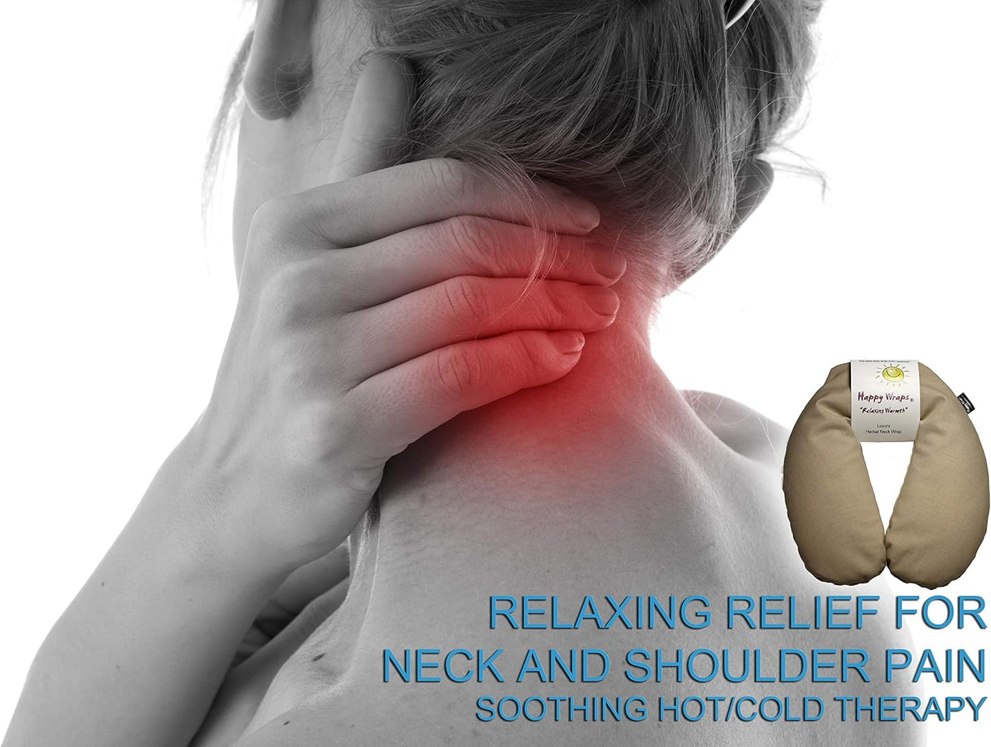 Microwavable Herbal Neck Wrap - Hot Cold Aromatherapy Neck Warming Pillow - Heating Pad for Migraines, Stress, Gifts for Women, Birthdays, Christmas and Free Sleep Mask - Tan Cotton