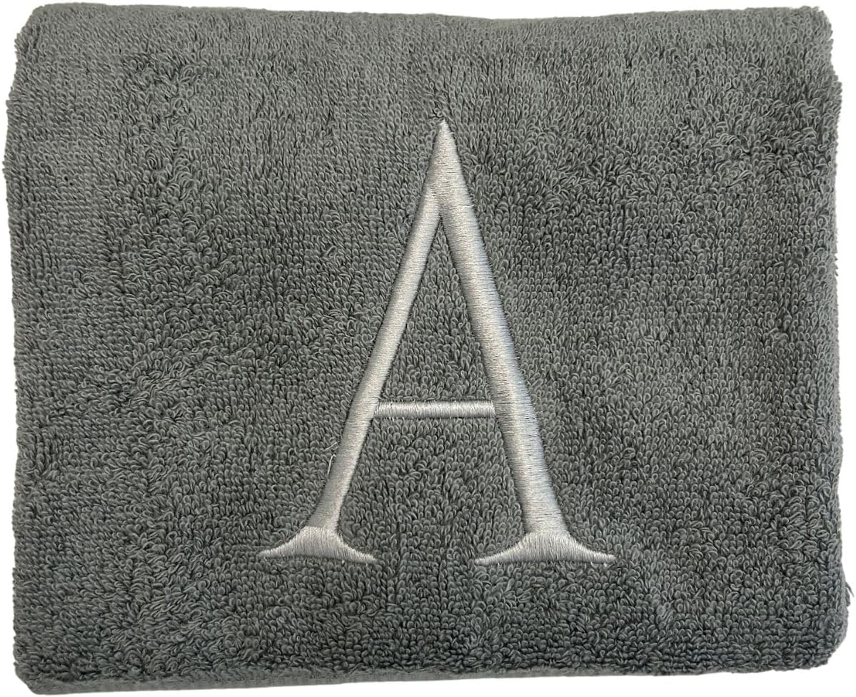 Gray Initial Hand Towel for Bathroom - Monogrammed Luxury Hotel Quality Decorative Embroidered Towel for Powder Room, Spa - GOTS Organic Certified - Set of 2 Silver Letter S